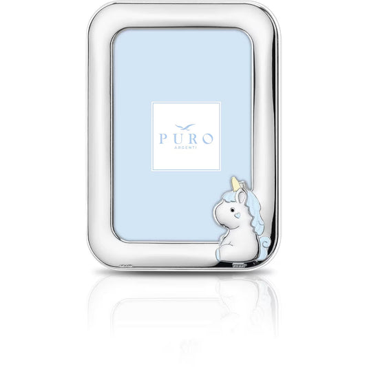 Portafoto argento Unicorno 13x18 celeste Puro